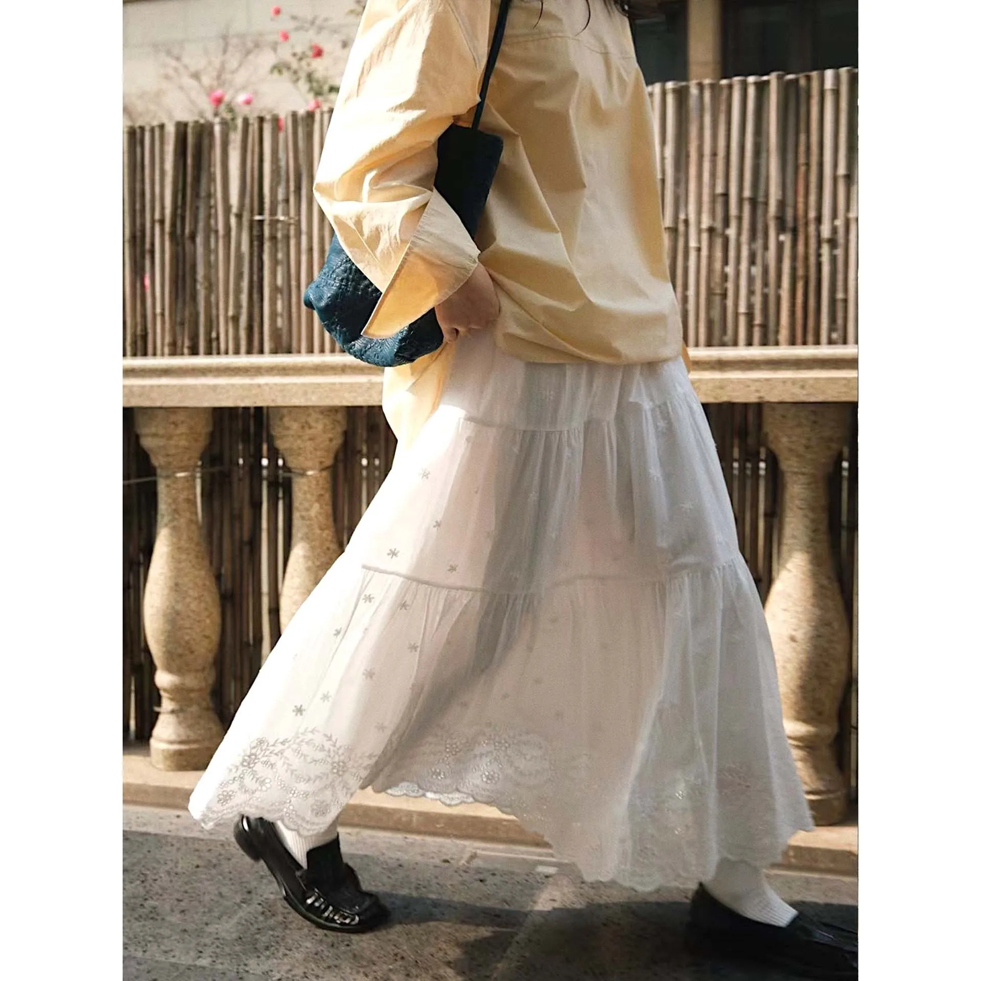 2026 Women Summer White Long Skirt Boho Elegant Hollow Out A-Line Skirt Saias High Waist Women Skirt Saia Longa Falda Jupe