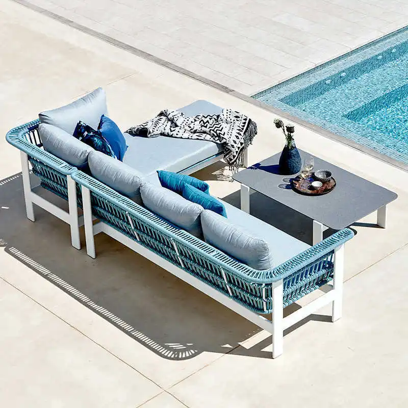 

Nordic outdoor sofa courtyard villa sales office balcony three-person leisure sofa outdoor rattan sofa combination