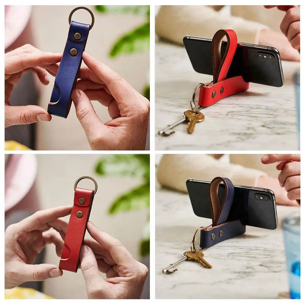 سلسلة مفاتيح محمولة بحامل هاتف جلدي - ألوان ملحقة متوفرة متعددة في H7J4