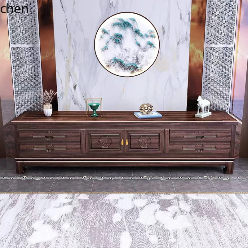 

QZT ebony solid wood TV cabinet floor-to-ceiling living room household small apartment storage locker