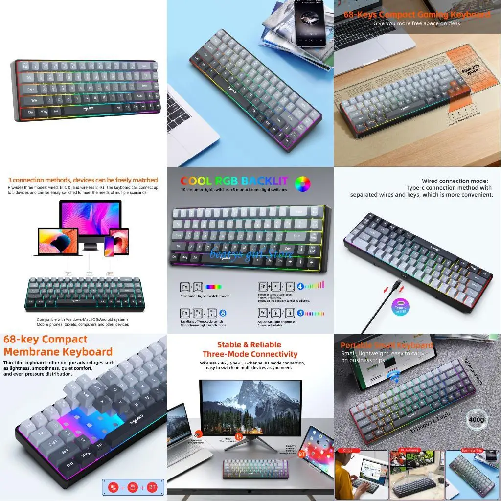 

C7AB Quiet Operation 68Key Trimodes Keyboard Coated Keycaps 2000mAh Battery