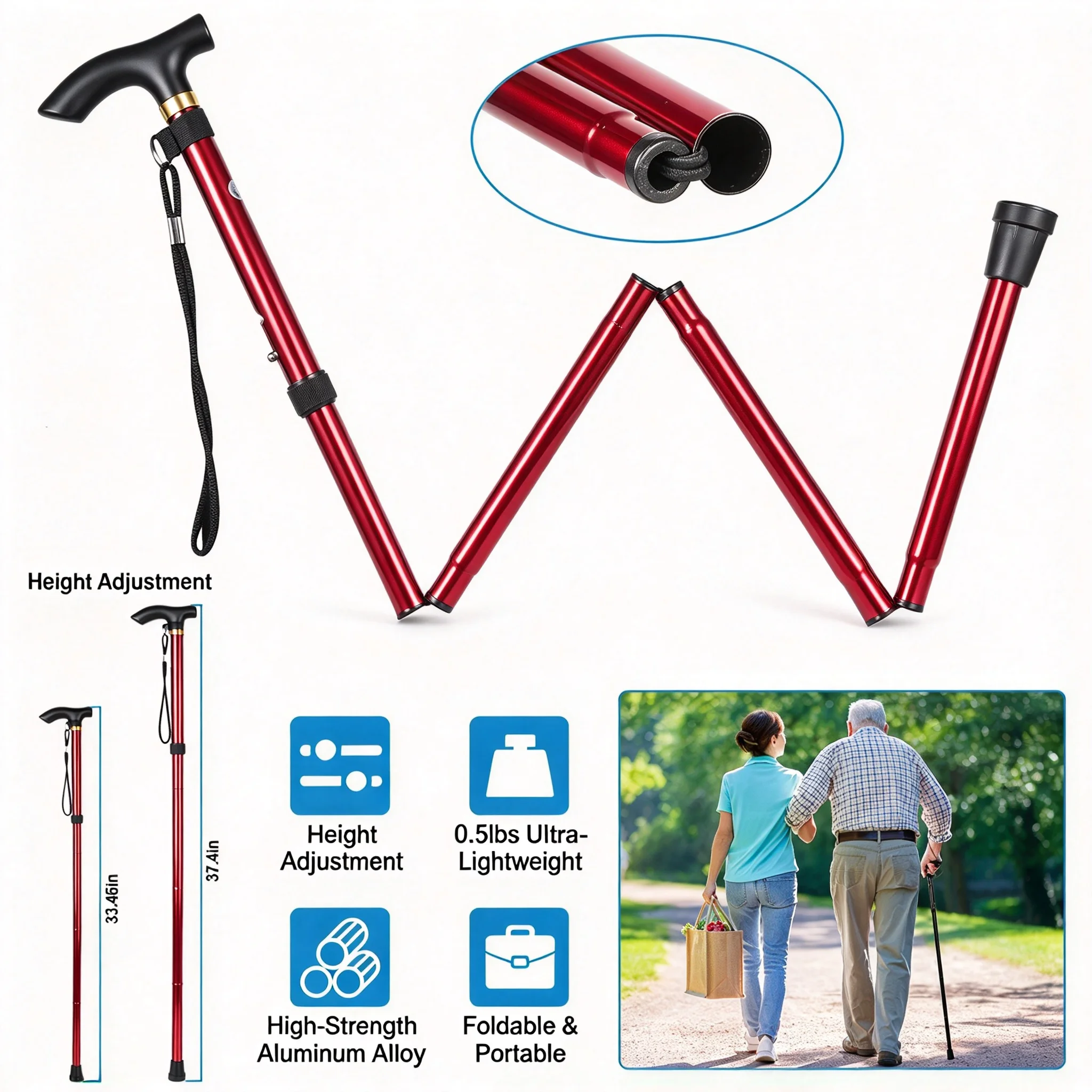 Folding Walking Sticks Hiking Adjustable - Bâton de randonnée pliable et réglable,