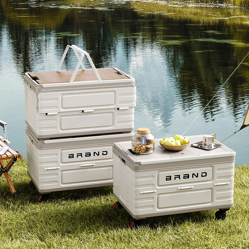 

New Outdoor Camping Storage Box Folding Box Camping Organizer Car Trunk Storage Box Wooden Cover Clothes Storage Box Retractable