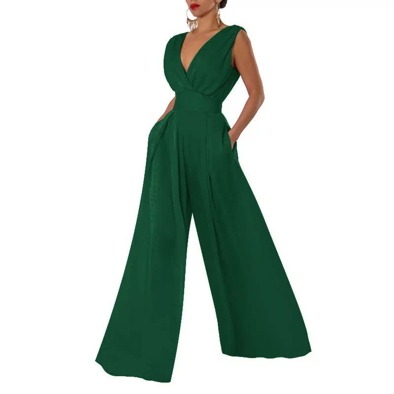 Fashion Summer New Slim-fit Jumpsuit High Waist and Thin Jumpsuit Straight Wide-leg Pants Women's 2025 European American