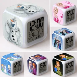 Anime Movie Frozen Led Light Elsa Anna Kristoff Olaf Night Alarm Clock Model Toys Desktop Decoration Birthday Gifts