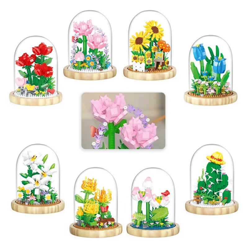 

Mini Blocks Beautiful Flowers Rose Cherrry Sakura Lily Lotus Building Bricks Kids Toys for Children Gift Girl Present New Year