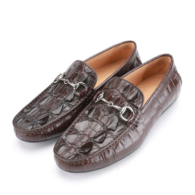 

New style crocodile skin leather men's casual leather shoes handmade gommino driving shoe