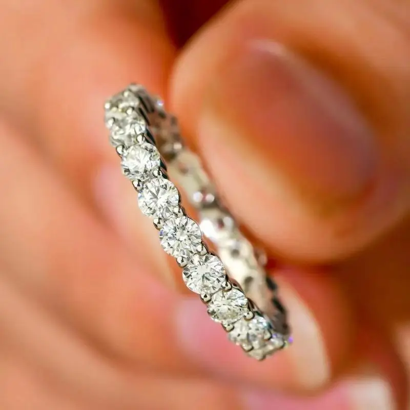 OEVAS 2MM 3MM Moissanite Full Circle Row Diamond Ring 100% S925 Sterling Silver For Women Wedding Fine Jewelry