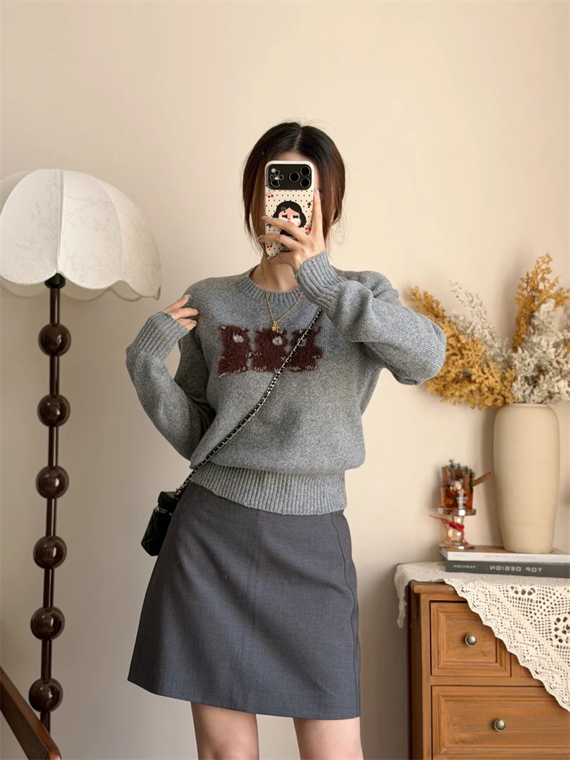 

Милый вязаный свитер с вышивкой медведя, женский, из мягкой шерстяной смеси, с длинными рукавами, повседневный стиль, весенняя мода, бренд MS.SUUPEER