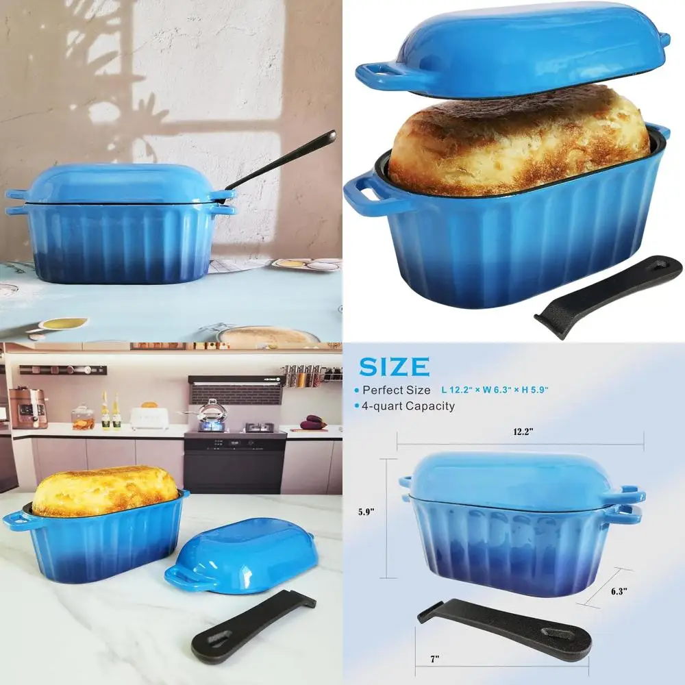 

Enameled Cast Iron Sourdough Bread Pan with Lid, 4 Qt, Blue, Dishwasher Safe