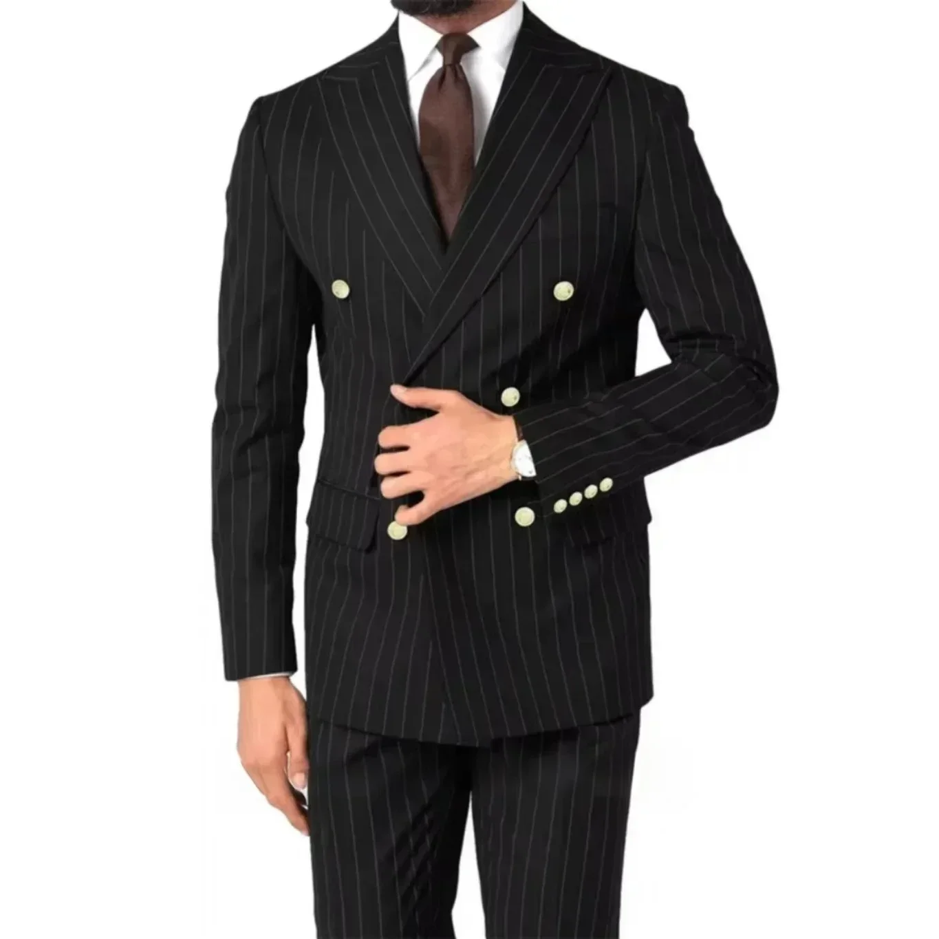 الفاخرة مخطط الرجال بدلة سهرة 2 قطعة مجموعة الذروة التلبيب السترة والسراويل الزفاف الأعمال حفلة موسيقية ملابس خارجية غير رسمية للرجال