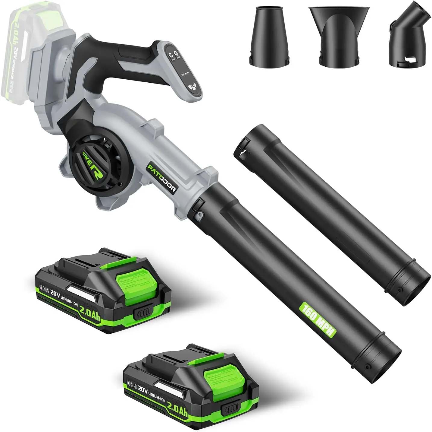 

Leaf Blower Cordless - Electric Cordless Leaf Blower with 2 Batteries and Charger, 3 Speed Modes & 3 Blowing Nozzles