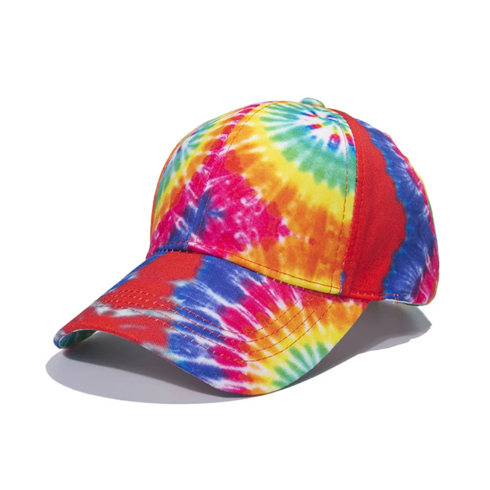 Island Vacation Style Full-Zone Tie-Dye Printed Baseball Cap, Available in Multiple Bright Colors, Suitable for Seaside Outings.
