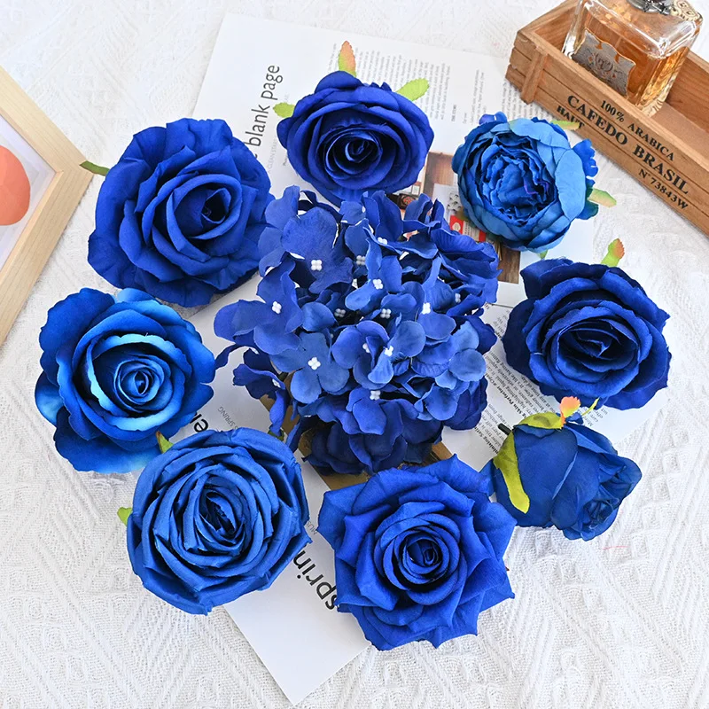 5-11cm/30pcs Royal Blue Rose Rayon Flower Heads DIY Wedding Home Party Cake Decoration Fake Flower Garland