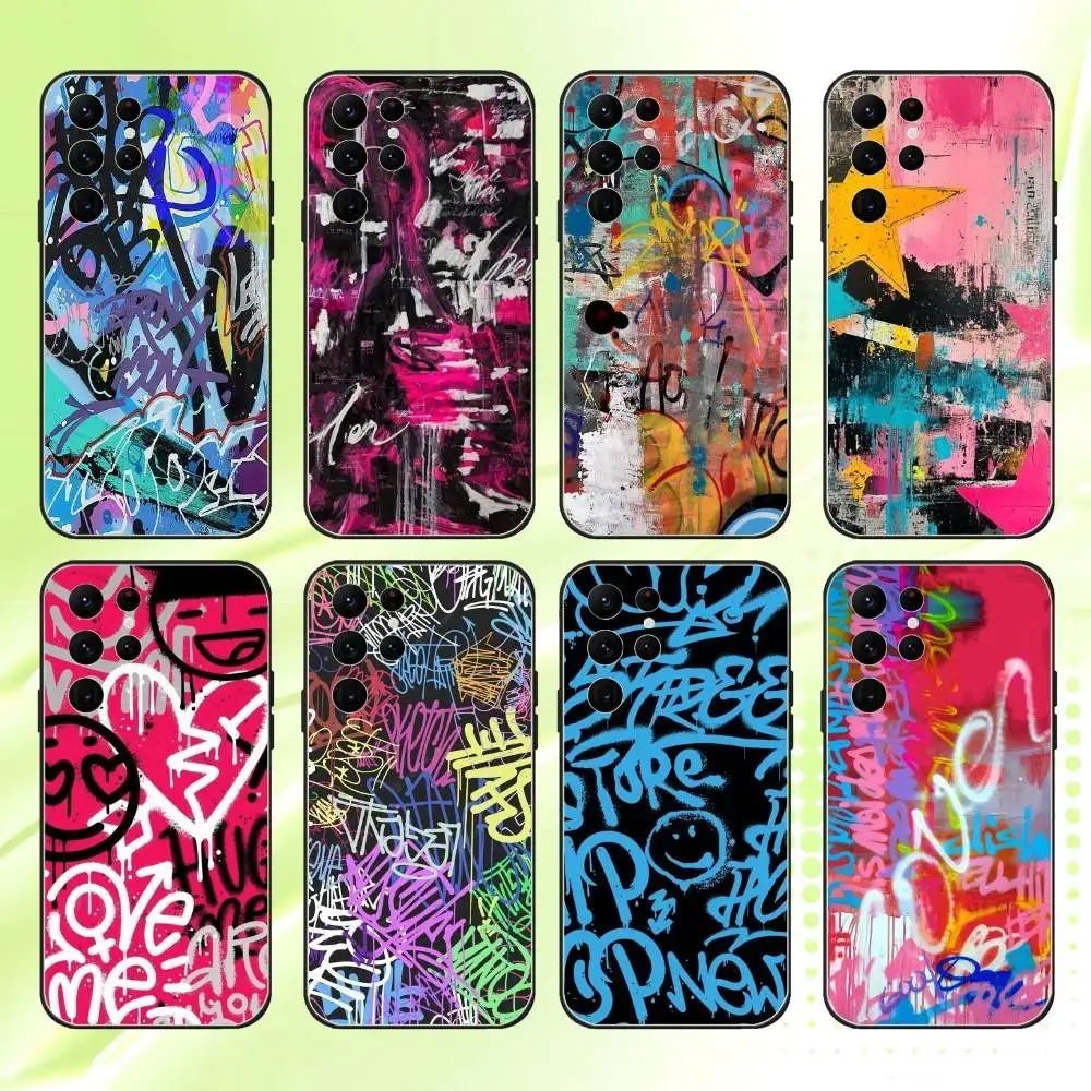 

Cool Colorful Graffiti Phone Case For Samsung S 25,24,23,22,30,21,10,9,Ultra,Plus,Lite,FE,4,5G Black Soft Case