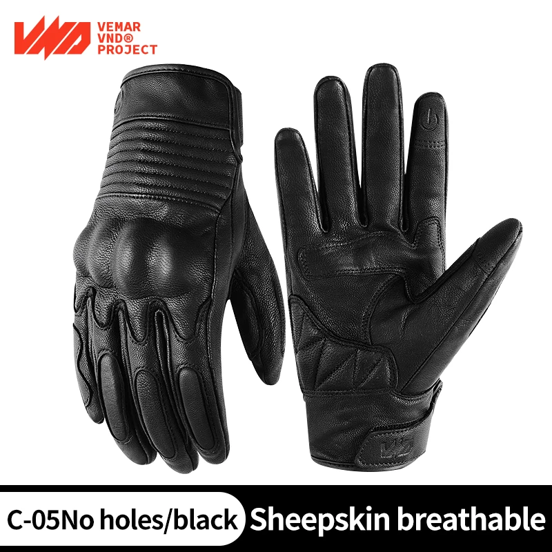 VND Motorcycle Vintage Leather Riding Gloves Retro Gray Motorbike TPR Cushion Shell Touch Screen Accessories Luvas Guantes Moto