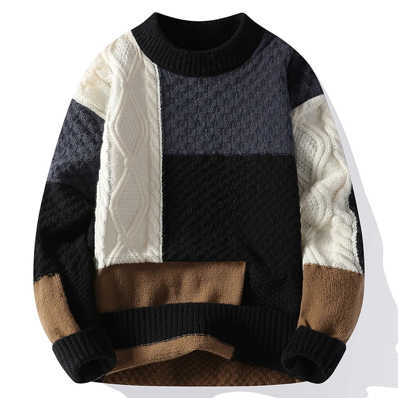 New Trendy Loose Young Boys Sweater 2025 Winter Fashion Patchwork Jumper Long Sleeve Warm Clothes Youth Students Knitwear