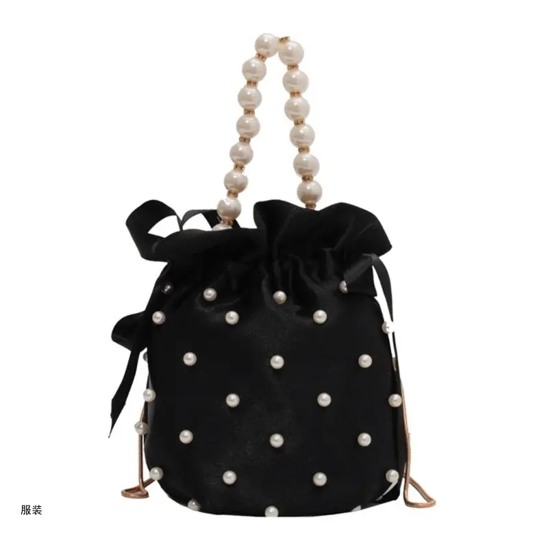 D0UD Luxury Pearl Imitation Bucket Bag Fashion Chain Shoulder Bags for Women Girls Casual Outdoor Handbag Crossbody Bag