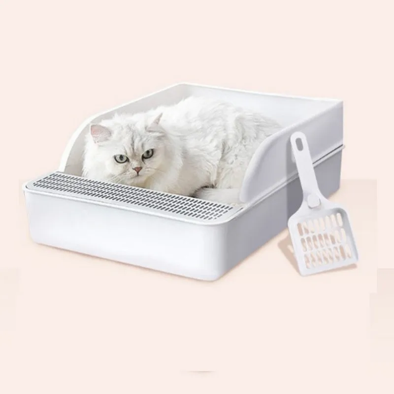 

Semi open cat potty, plastic splash proof cat toilet with litter sieve spoon cat litter box pet toilet