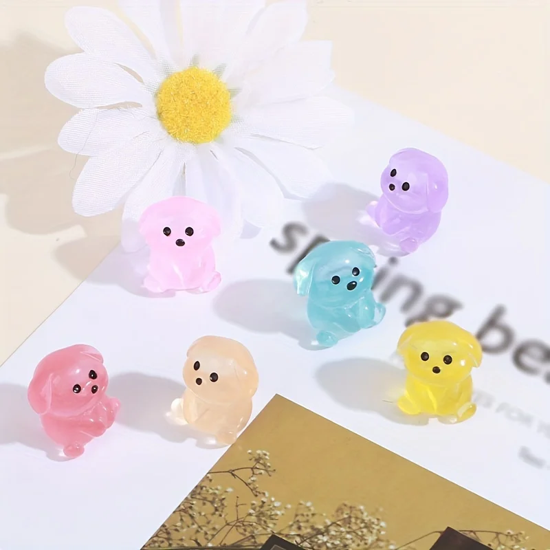 30Pc 빛나는 수지 강아지 인형 다채로운 미니 만화 개 장식 DIY 마이크로 풍경 액세서리 정원 장식 수지 공예