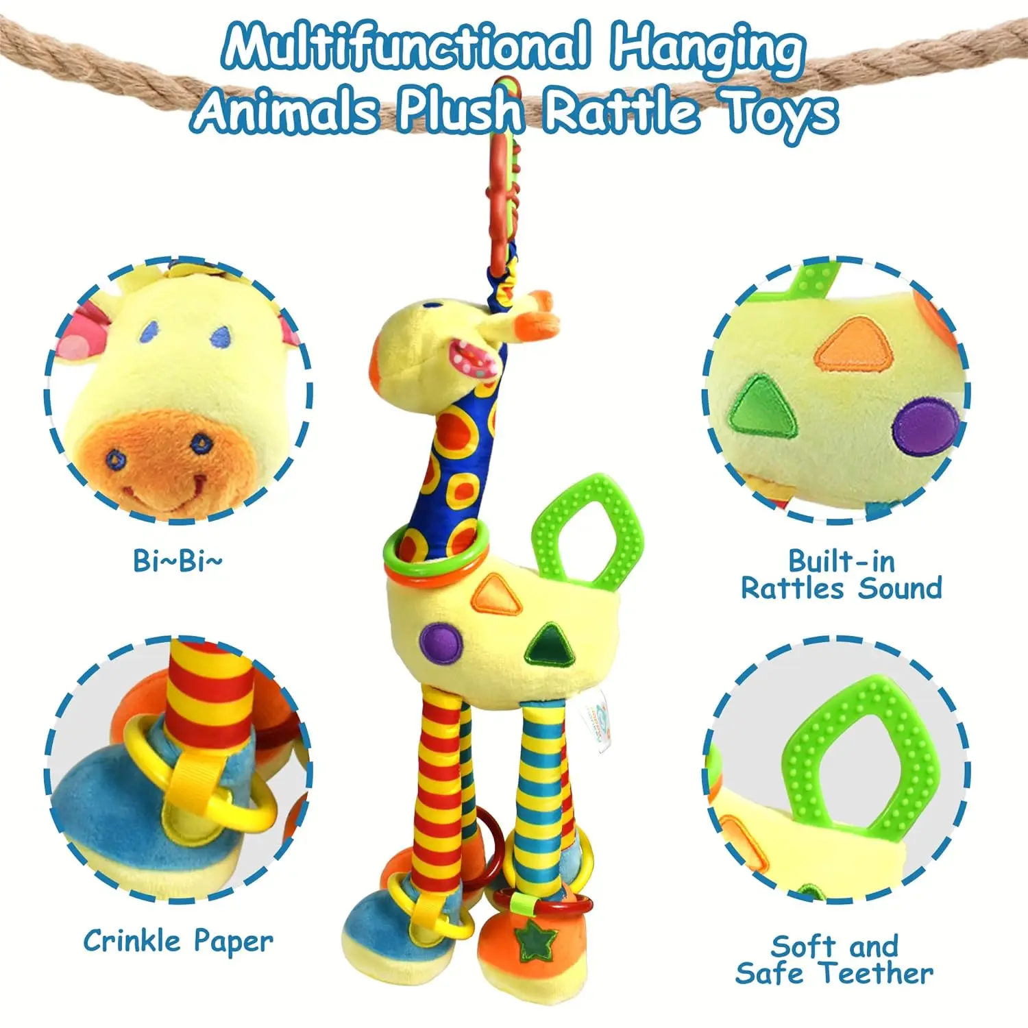 Sonajero colgante de jirafa, juguetes suaves para cochecito de bebé, asiento de coche, cuna, juguetes de actividades de animales de peluche, regalo para niños recién nacidos