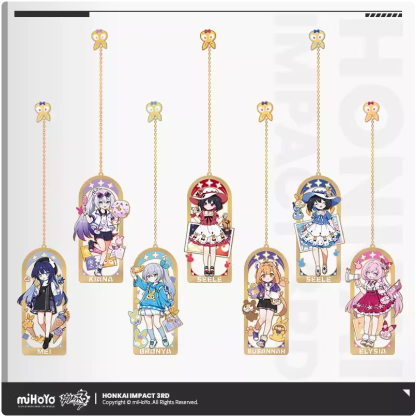 2024 애니메이션 Honkai Impact 3 Homu 놀이 공원 시리즈 금속 책갈피, 엘리시아 기아나 라이덴 메이 브론야 Seele 펜던트 선물, 10x5cm