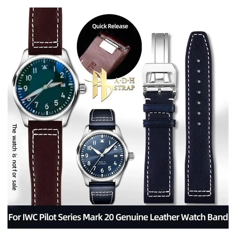 NFR Italian Calfskin Strap For IWC Pilot IW378003 IW328203/205/201 Mark 20 Genuine Leather Watch Band 20 21mm Quick Release