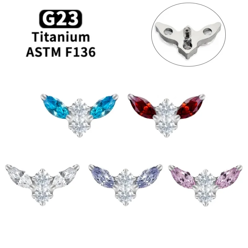 

G23 Titanium Piercing 16G Inlaid Zircon Wings Lip Studs Tragus Helix Cartilage Studs Flat Back Earrings Labret Piercing Jewelry