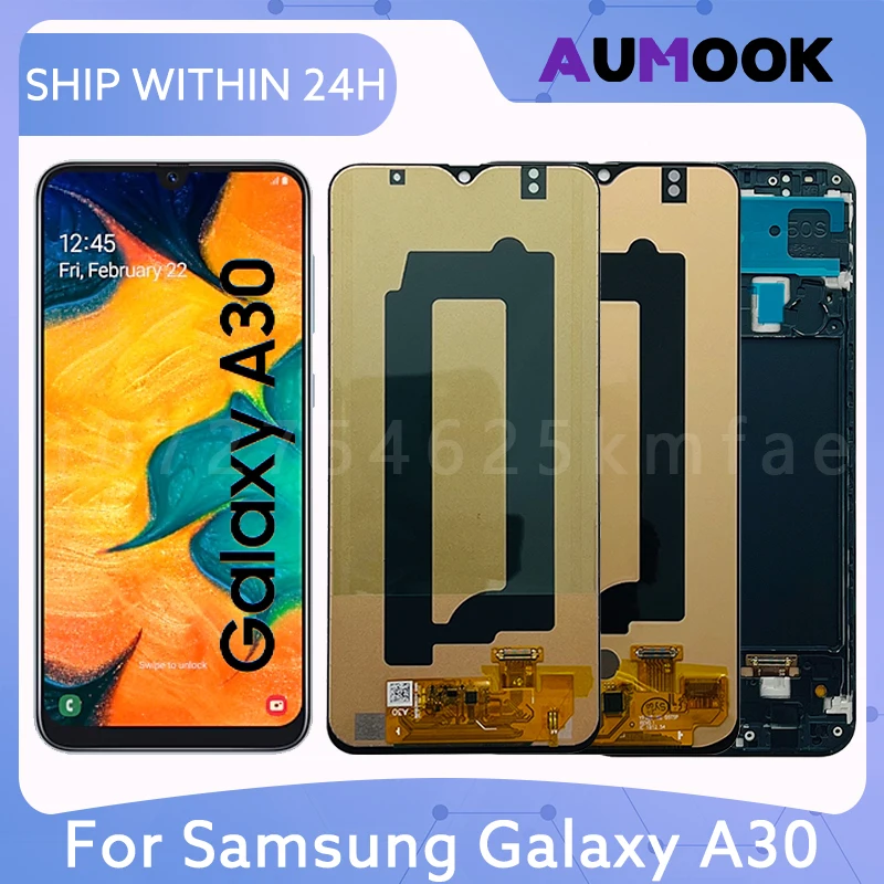شاشة الكريستال السائل لسامسونج غالاكسي A30 A305 LCD مجموعة المحولات الرقمية لشاشة تعمل بلمس لوحة A305F A305G A305N A3050 عرض إصلاح أجزاء