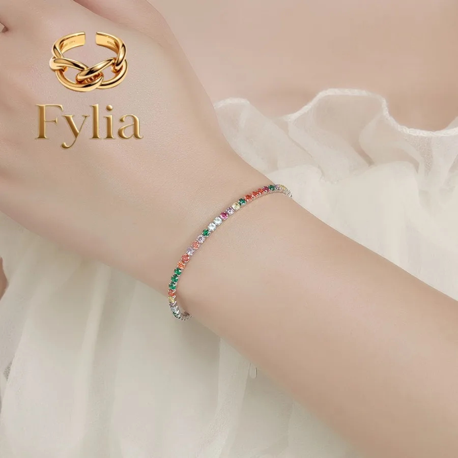 Fylia Jewelry   Luxury Solid Platinum PT950 Rainbow Moissanite Diamond Bracelet Necklace Set Women's Full Diamond Necklace