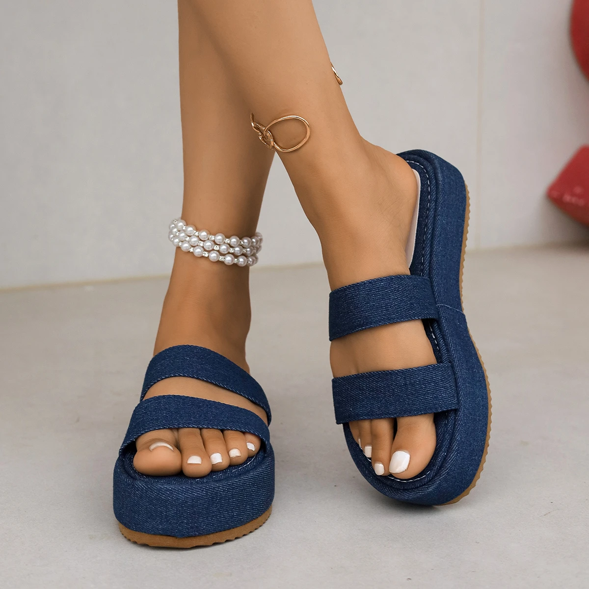 Cowboy Slide Sandals,Comfortable and Versatile, Blue Slides with Open Toe,New 2026 Style for Going Out, Available in Large Sizes