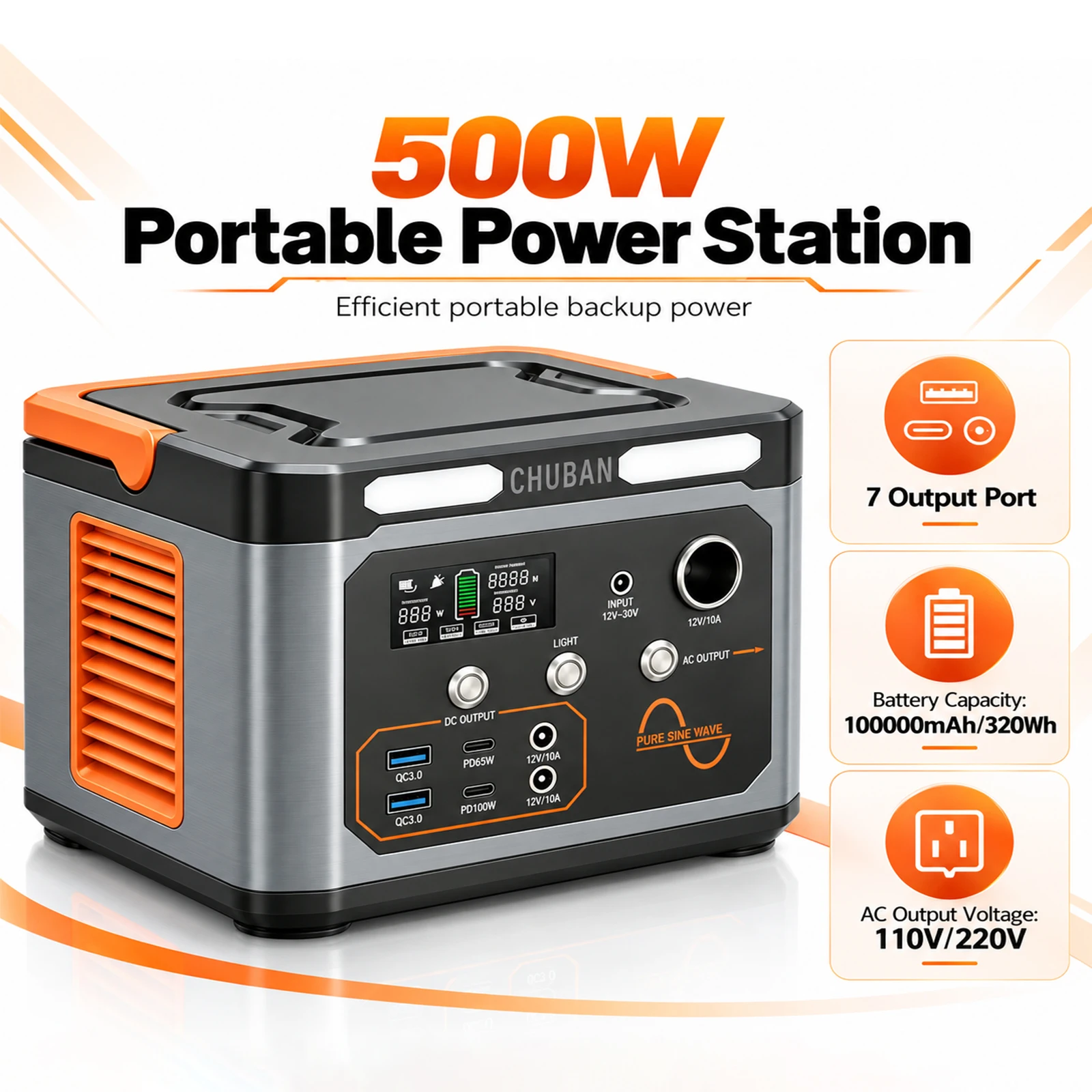 500W Portable Power Station 1000W Peak Solar Generator Pure Sine Wave ...