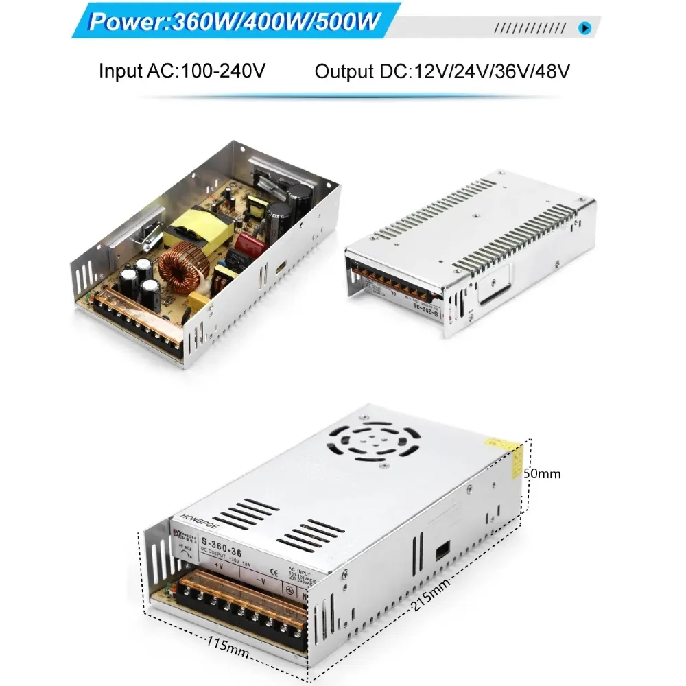 15W-500W Switching Power Supply AC 110V 220V to DC 5V 12V 24V 36V 48V 2A 5A 10A 15A 20A 30A Transformer LED Strip Switch Driver