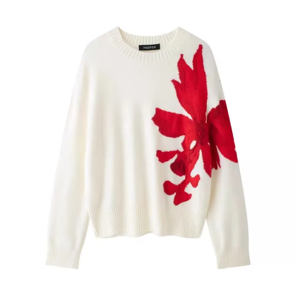 

New style fashionable printed loose color-blocking knitted sweater from the original order for foreign trade