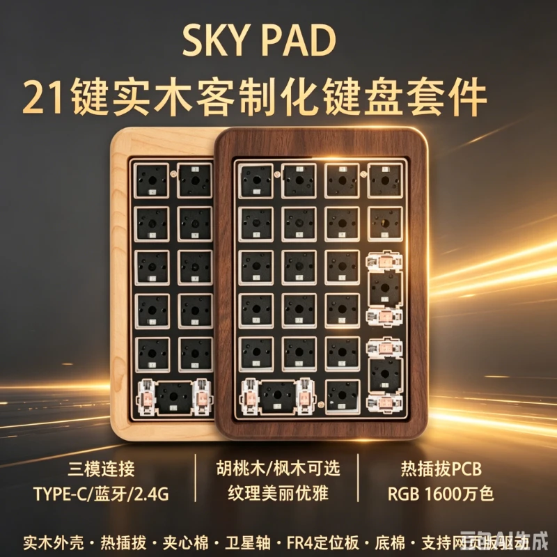 SKY Pad Black Walnut Mini Keyboard Custom Hot Swap Tri Mode Wireless Bluetooth5.0 Numeric Wooden Mechanical Keyboard Kit Gift