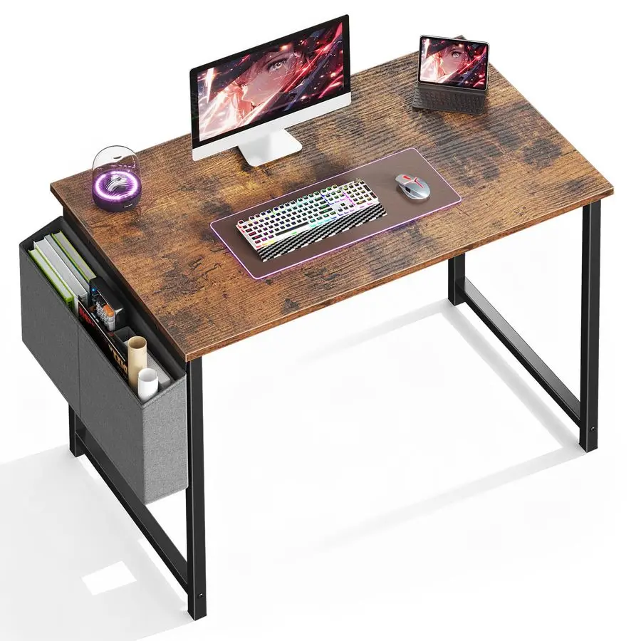 

Компьютерный стол 40 дюймов для дома и офиса, для небольших помещений, игровой/письменный/учебный/рабочий стол с сумкой для хранения для спальни, в деревенском стиле, цвет B