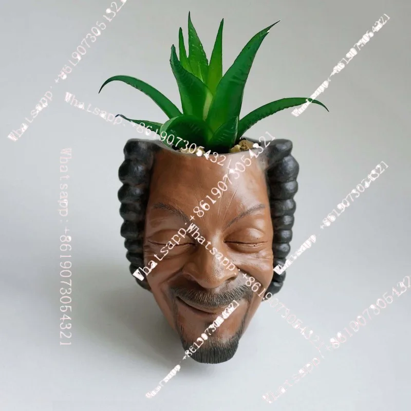 

Hip hop black face personality succulent potted plant office home desktop pen holder storage resin ornament