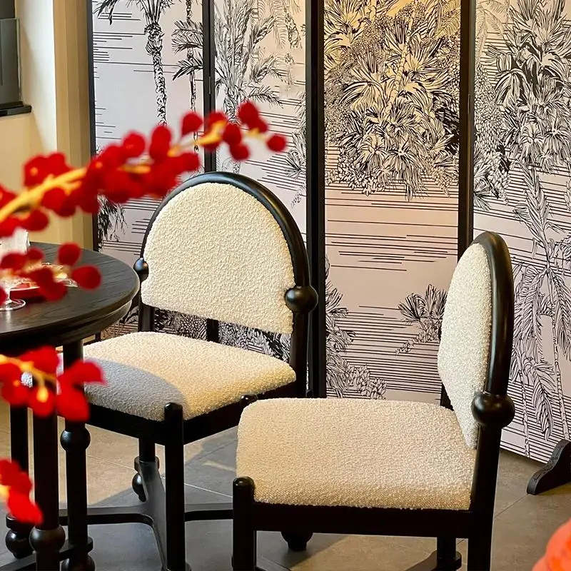 

French Cream Style Dressing Stool Internet Celebrity Designer Bedroom Makeup Vintage Lambskin Soft Ball Back Chair