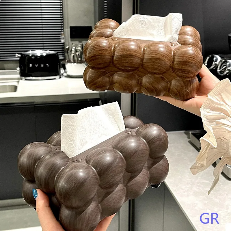 Century Modern Tissue Box Cover Walnut Wood Grain Decorative Napkin Holder for Living Room