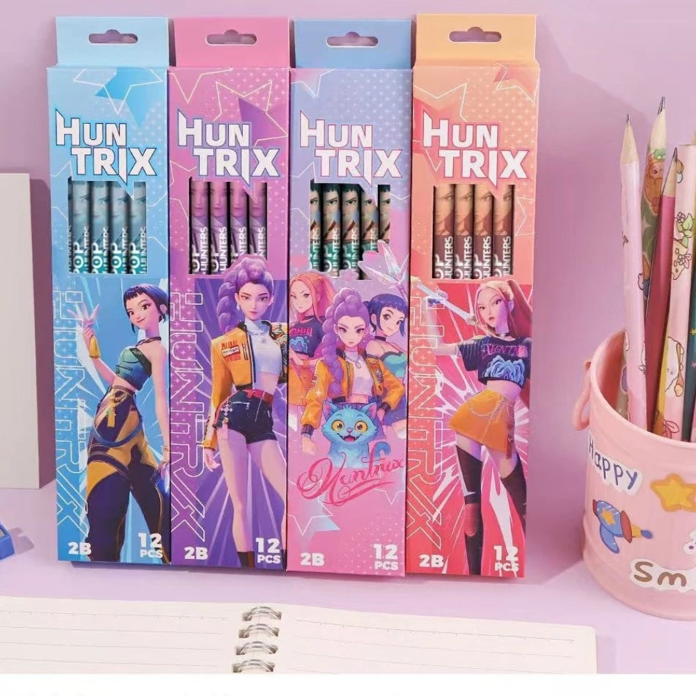 

12Pcs Kpop Demon Hunters Huntrix 2B Pencils Wood Graphite Sketch Pencils Set Smooth Writing for School Office Drawing Sketching
