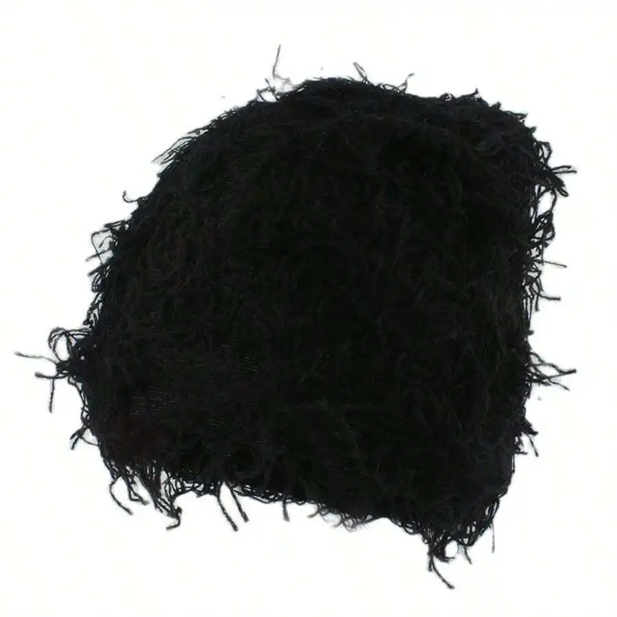 Black Winter Balaclava Beanie for Men, Street Punk Knitted Hat for Autumn Wear, Casual Outfits and Outdoor Daily Use