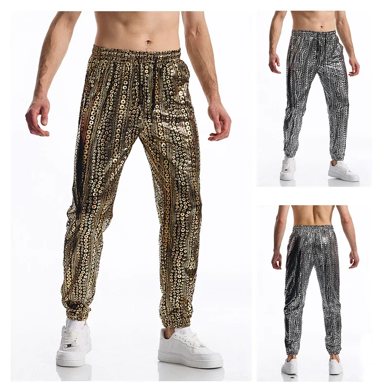 Fashion Gold Shiny Metallic Sweatpants Men Pants Bronzing Hip Hop Nightclub DJ Streetwear Trousers Party Motorcycle Jogger Pants