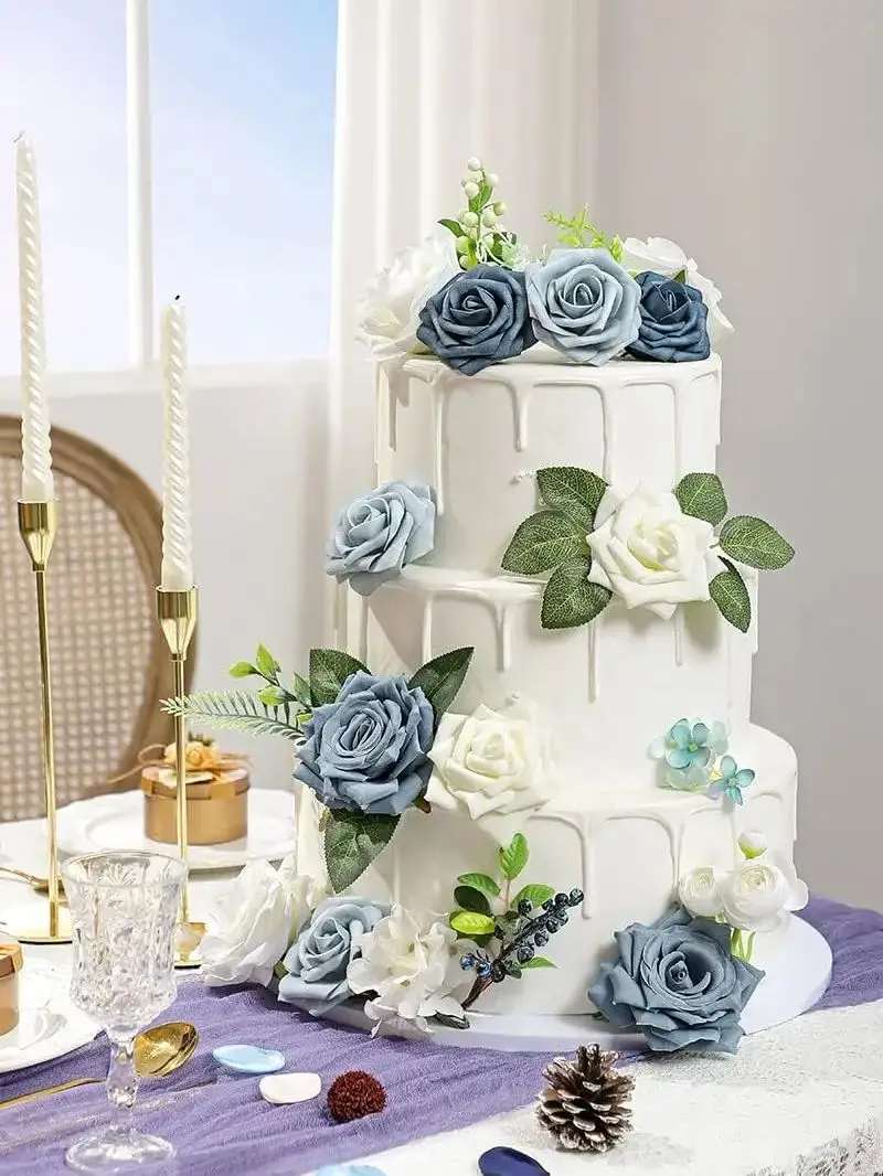 White blue rose artificial flower combination box set, bride bouquet, outdoor/indoor DIY center item, used for decoration