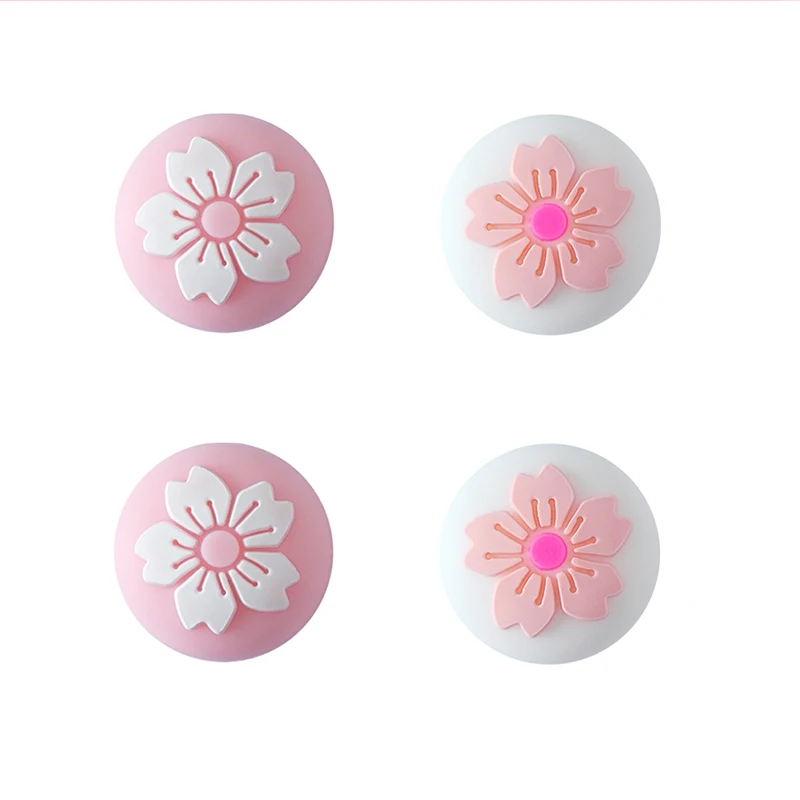 4 pièces de capuchons de joystick Joy-Con en silicone souple, motif fleur mignonne, pour Nintendo Switch Lite OLED