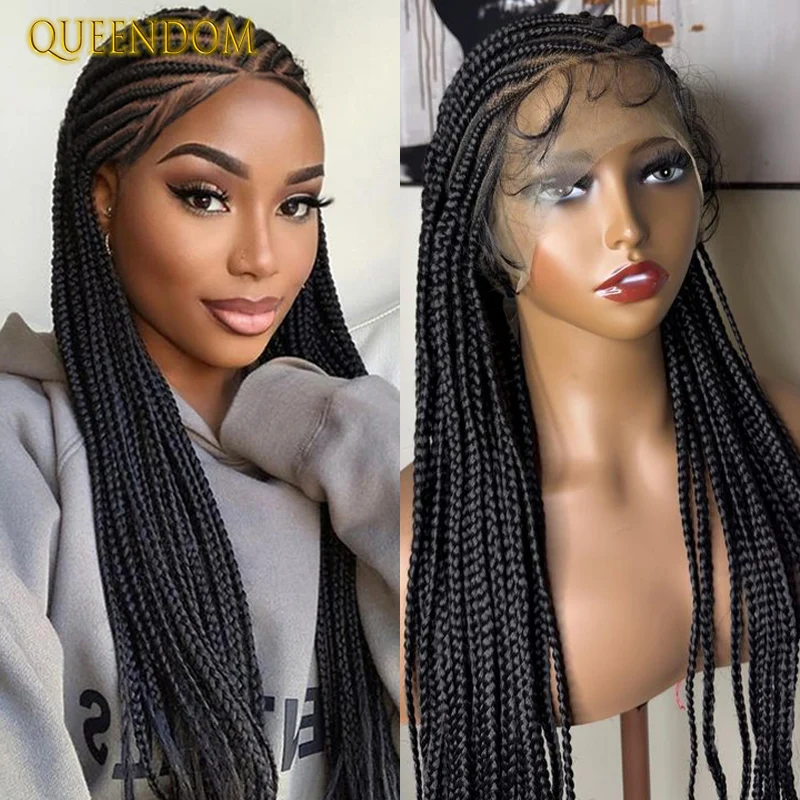

36 "Corrow Braid Wig Синтетический полный парик шнурка без узлов Трек Стиль плетеные парики для чернокожих женщин Box Braid Wig Natural Color