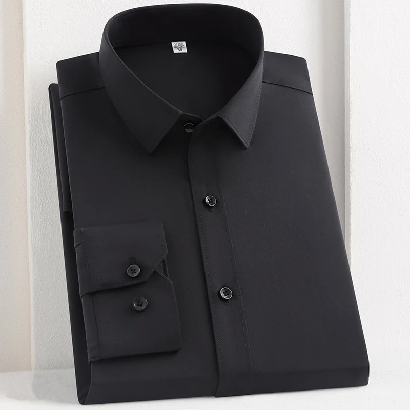 Quality Bamboo Fiber Men\'s Shirts Long Sleeve Anti-Wrinkle Formal Business Slim Fit Camisa Social Office Shirt White Blue Blouse