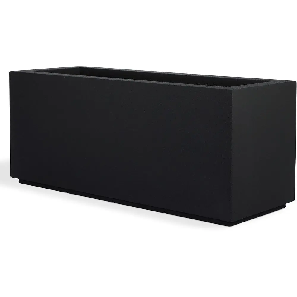 Large 46 x 17 x 19 Lightweight Indoor/Outdoor Black Planter Box with Drainage Holes, Durable Stone-Resin, Made in USA