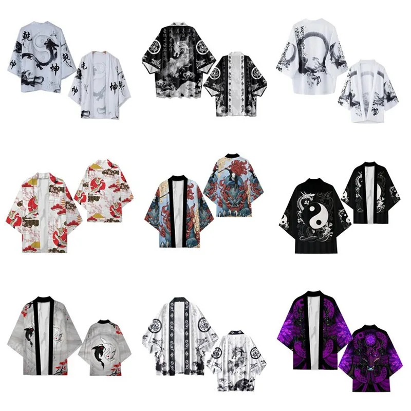 

National Style Five-quarter-sleeved Men's and Women's Kimono Cape Taoist Robe 3D Digital Printing
