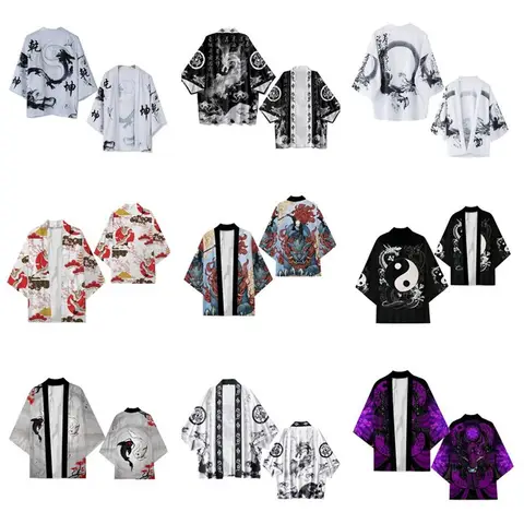 Nationale stijl Kimono-cape voor heren en dames met vijfkwart mouwen Taoïstisch gewaad 3D digitaal printen