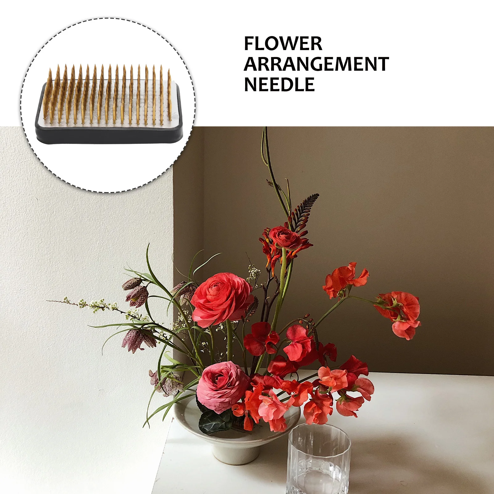 

Copper Flower Arrangement Pin Needle Square Holder Nonslip Durable Floral Fixing Tool Flower Needle Base Rubber